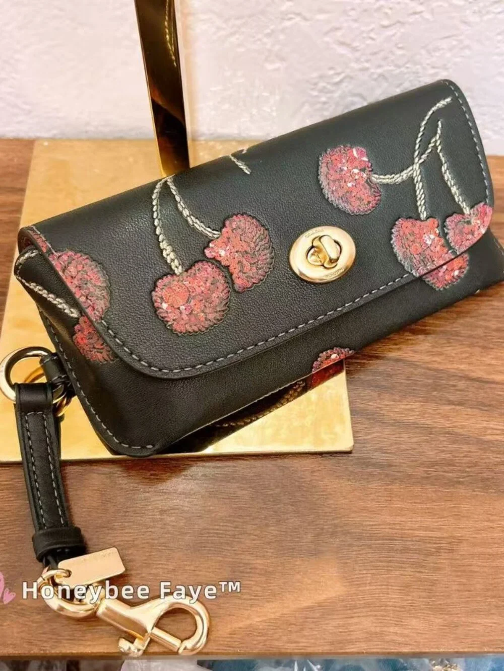 NWT Coach Sunglass Case In Smooth Leather With Cherry Print CDD74